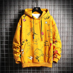 Fashion Letters Cartoon Hoodie for Men Everyday Wear Yellow