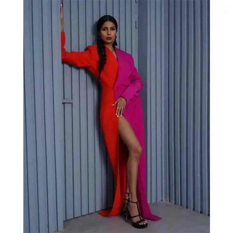 Fashion Long Colorful Suit Jacket with Side Slit