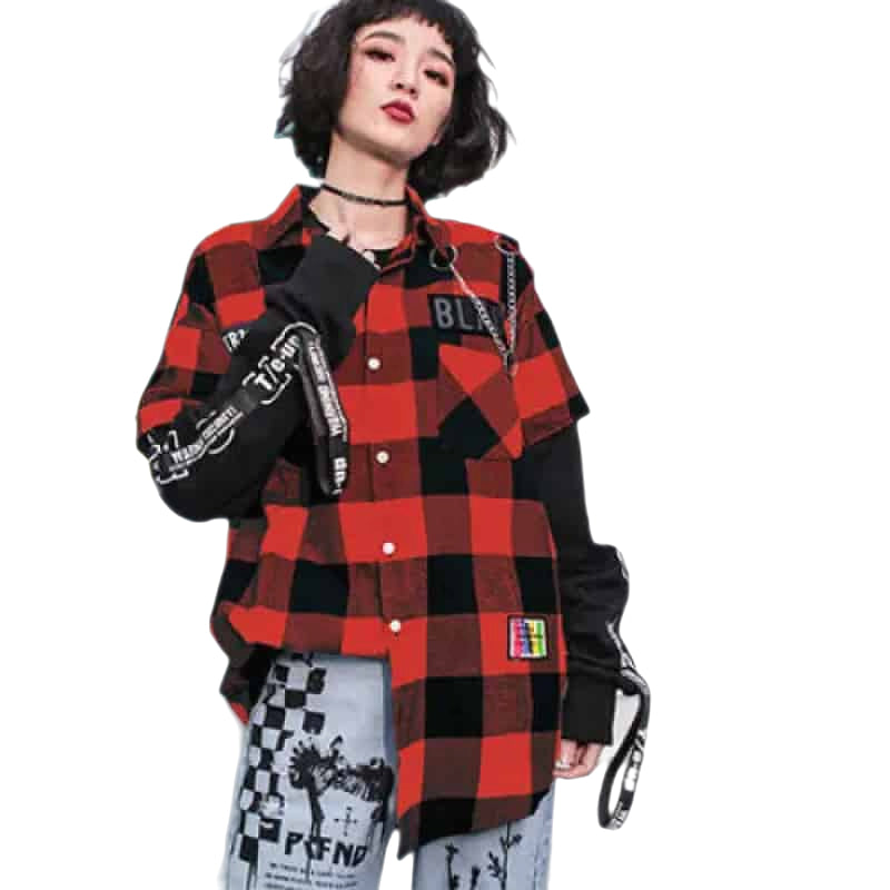 Fashion Long Sleeve Shirt Vintage Style Red / L