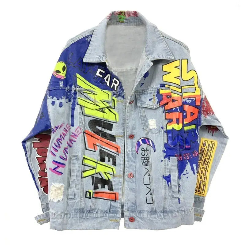 Fashion Loose Patch Hip Hop Denim Jacket