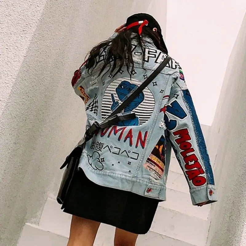 Fashion Loose Patch Hip Hop Denim Jacket