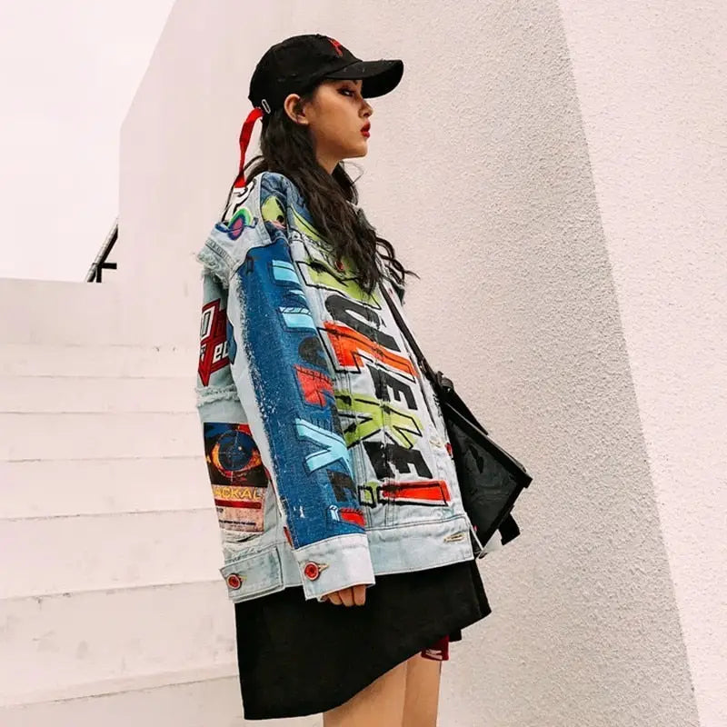 Fashion Loose Patch Hip Hop Denim Jacket