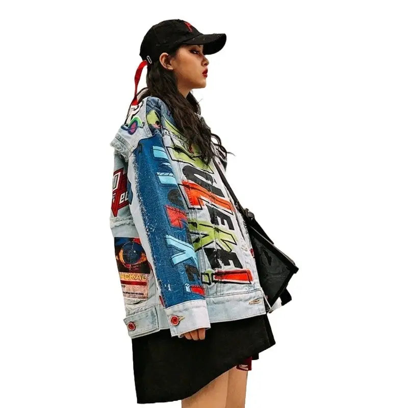 Fashion Loose Patch Hip Hop Denim Jacket