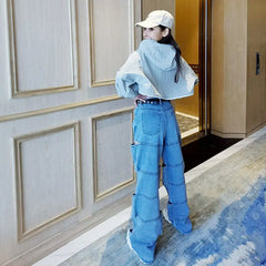 Fashion Multi Pocket Denim Jean Pants for Everyday Wear