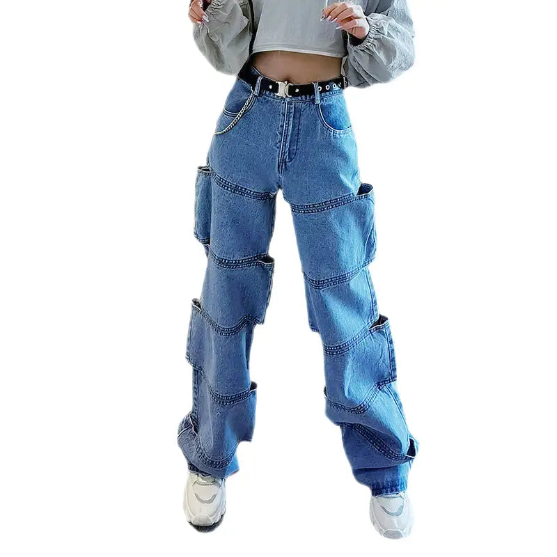 Fashion Multi Pocket Denim Jean Pants for Everyday Wear