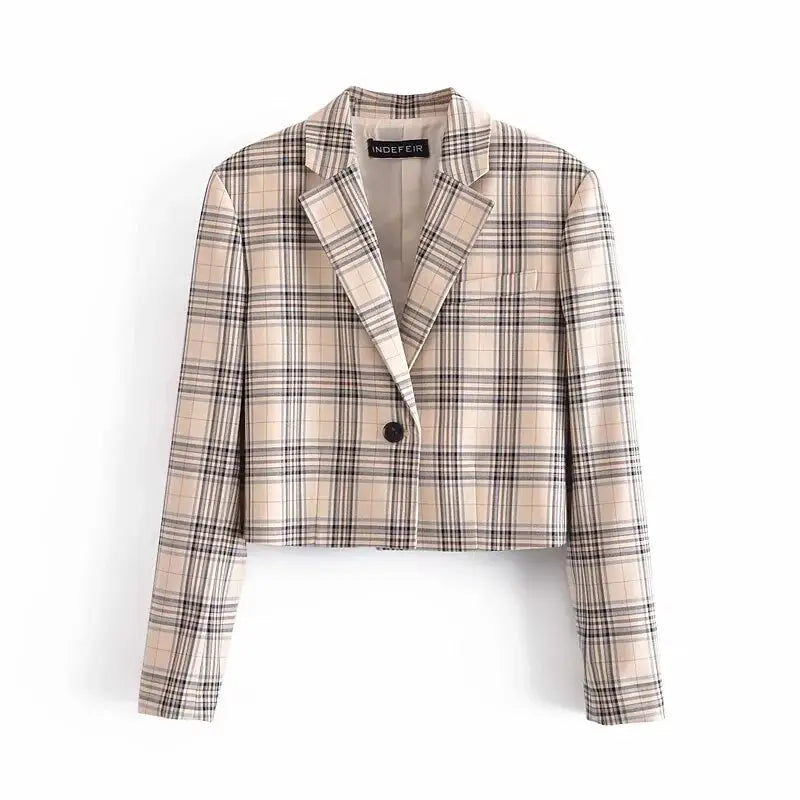 Fashion Plaid Blazer Jackets and Mini Skirt Set for Women