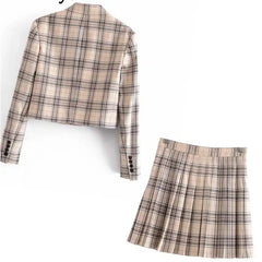 Fashion Plaid Blazer Jackets And Mini Skirts