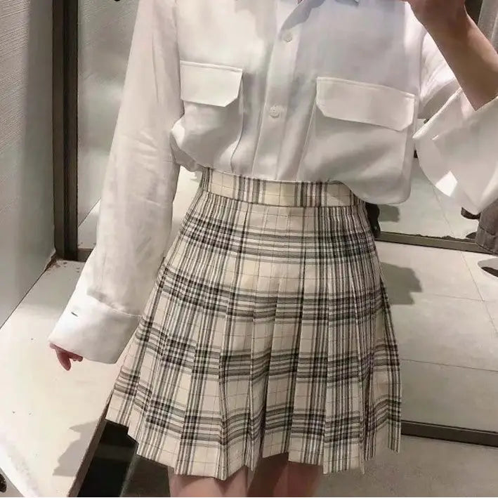 Fashion Plaid Blazer Jackets And Mini Skirts - Set