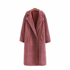 Fashion Pockets Thick Warm Faux Fur Coat - Burgundy / S
