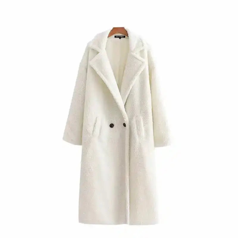 Fashion Pockets Thick Warm Faux Fur Coat - White / S