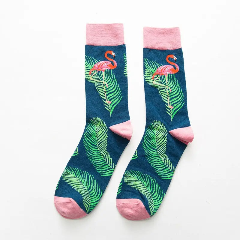 Fashion Short Pattern Socks - Blue Flamingo / One Size