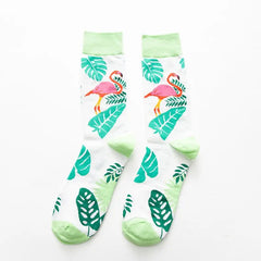 Fashion Short Pattern Socks - Green Flamingo / One Size