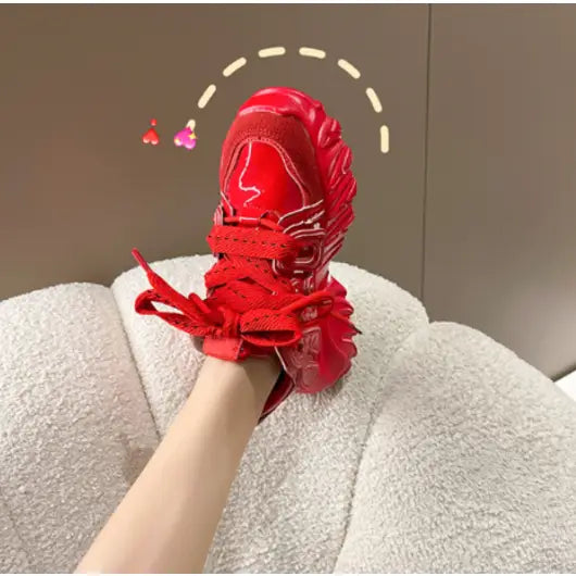 Fashion Soft High Platform Shoes - Red / 35