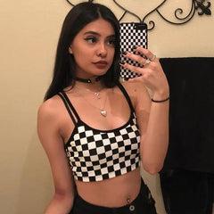 Fashion Stretch Chess Pattern Crop Top