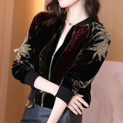 Fashion Velvet Sequins Zipper Long Sleeve Jacket