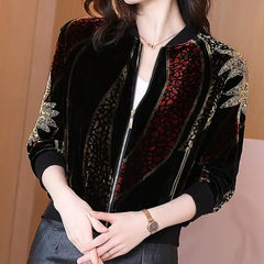 Fashion Velvet Sequins Zipper Long Sleeve Jacket