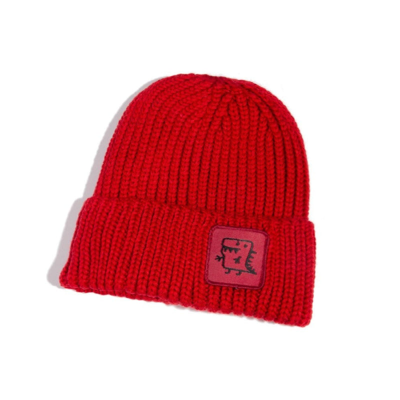Fashion Windproof Knitted Dinosaur Beanie - Red / One Size