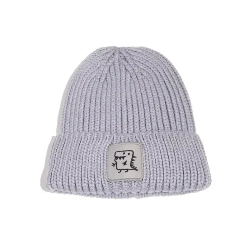 Fashion Windproof Knitted Dinosaur Hat Wool Light Gray