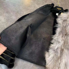 Faux Fox Fur Jacket with Gold Buckles and Chain