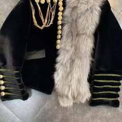 Faux Fox Fur Jacket with Gold Buckles and Chain