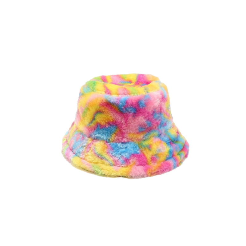 Faux Fur Bucket Hat Warm - Pink-Yellow / 56-58cm - Hats