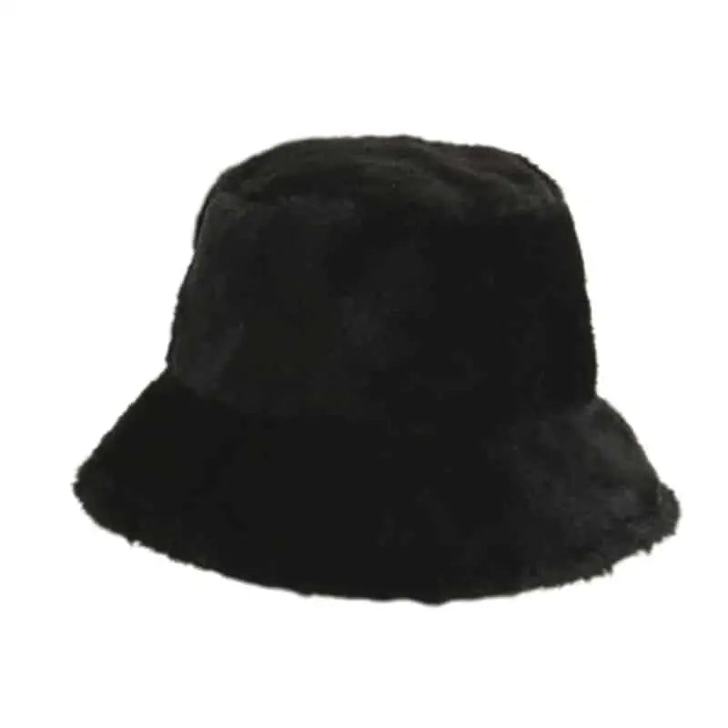 Faux Fur Fluffy Bucket Hat for Casual Wear Black