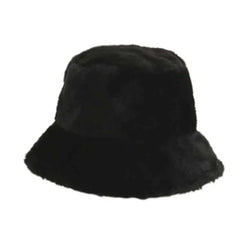 Faux Fur Fluffy Bucket Hat for Casual Wear Black