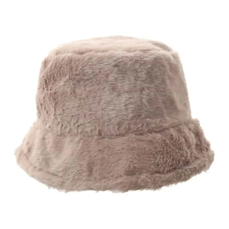 Faux Fur Fluffy Bucket Hat for Casual Wear Coffee