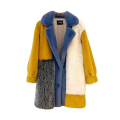 Faux Fur Furry Splicing Contrast Coat