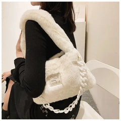 Faux Fur Plush Chain Shoulder Handbag for Parties