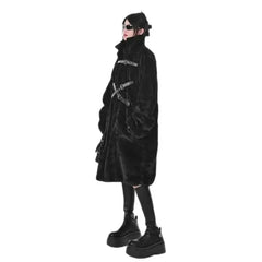 Faux Fur Punk Belt Fluffy Long Coat