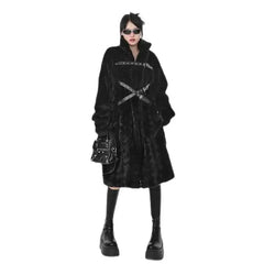 Faux Fur Punk Belt Fluffy Long Coat