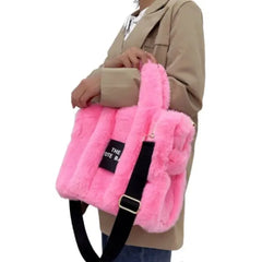 Faux Fur Tote Shoulder Bag with Soft Lining and Zipper