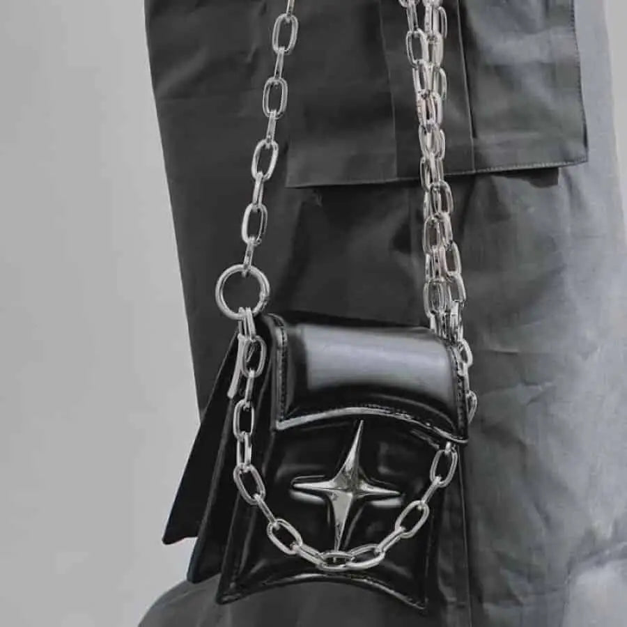 Faux Leather Gothic Cross Small Chain Shoulder Bag