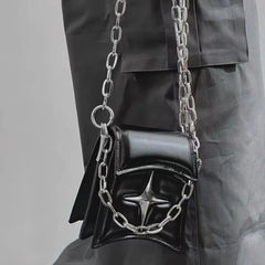 Faux Leather Gothic Cross Small Chain Shoulder Bag Black