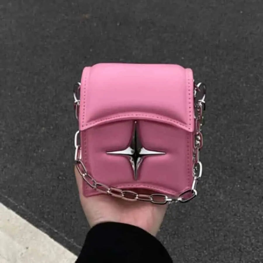 Faux Leather Gothic Cross Small Chain Shoulder Bag Pink
