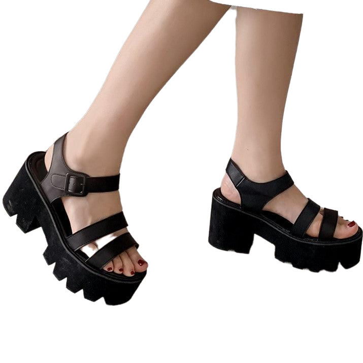 Grunge Black Platform Women Sandals - black / 4.5