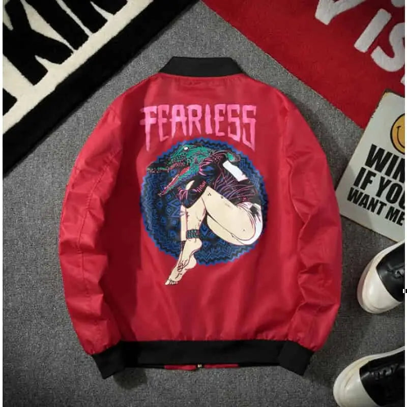 FEARIESS Bomber Zipper Jacket for Men Red / M