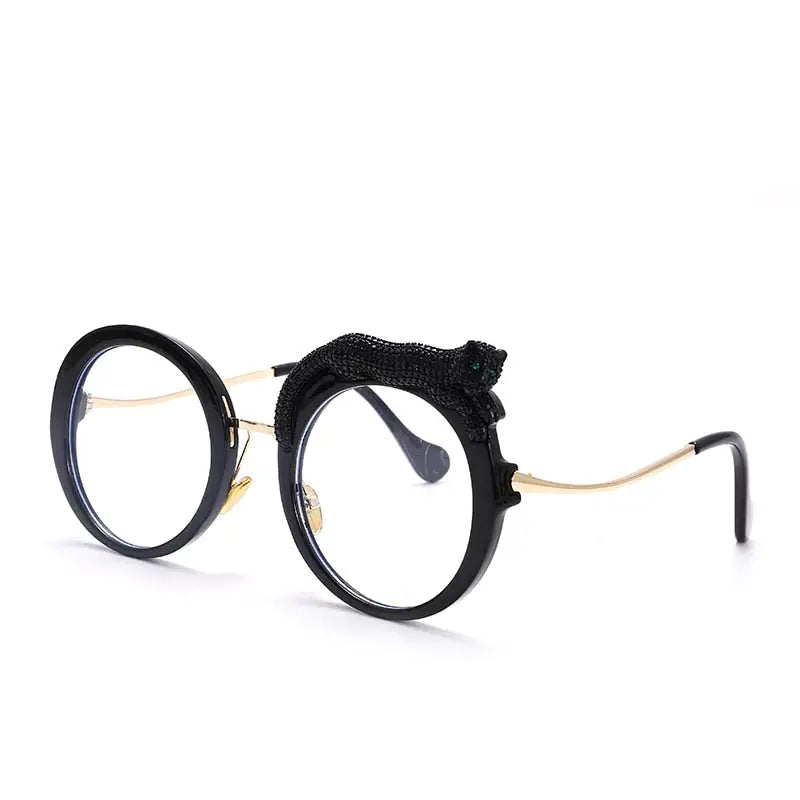 Feline Retro Round Frame Blue Light Glasses Black / One Size