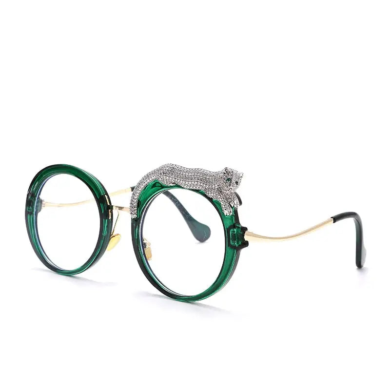 Feline Retro Round Frame Blue Light Glasses Green / One Size