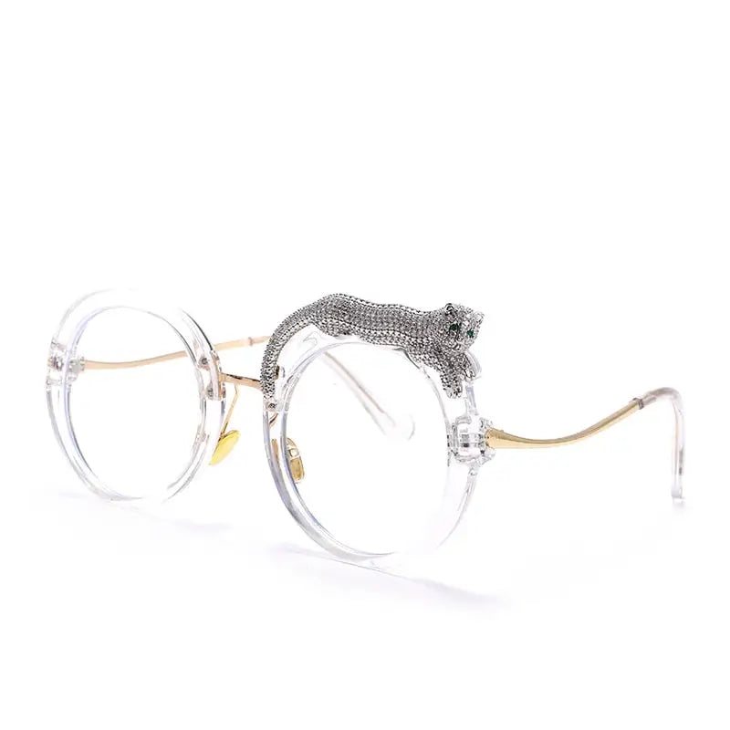 Feline Retro Round Frame Blue Light Glasses Tranparent