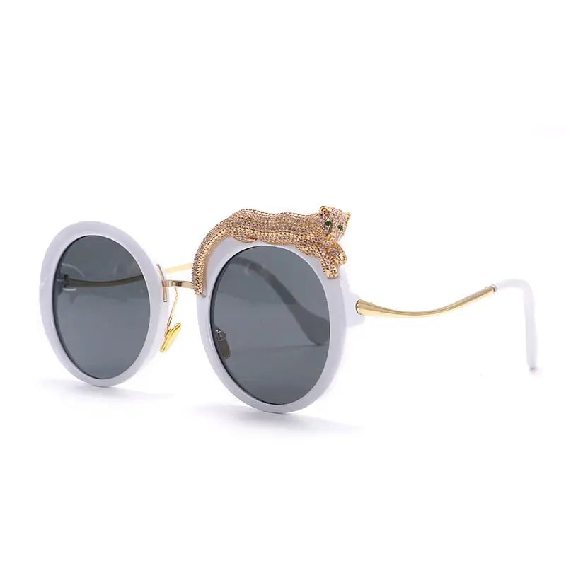 Feline Retro Round Frame Blue Light Glasses White.