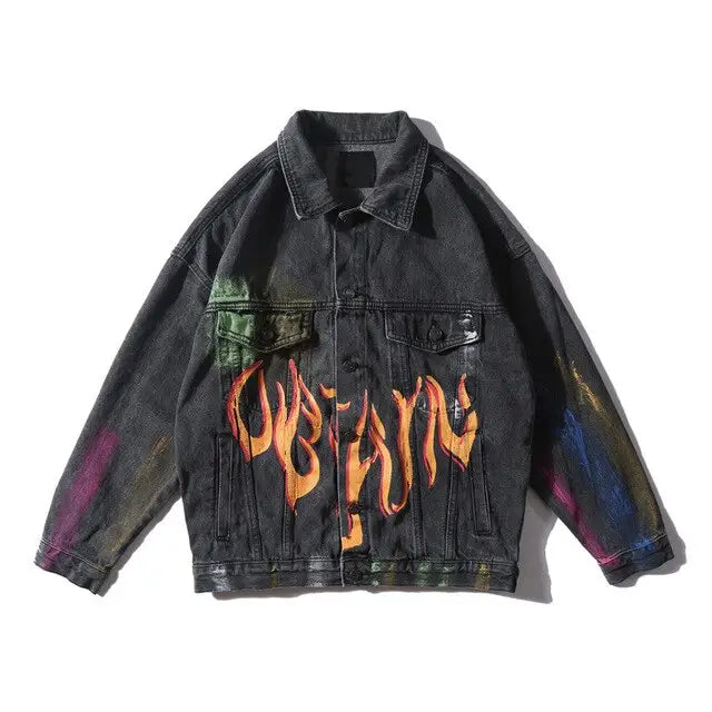 FIRE COLORFUL DENIM JACKET - black jacket / S
