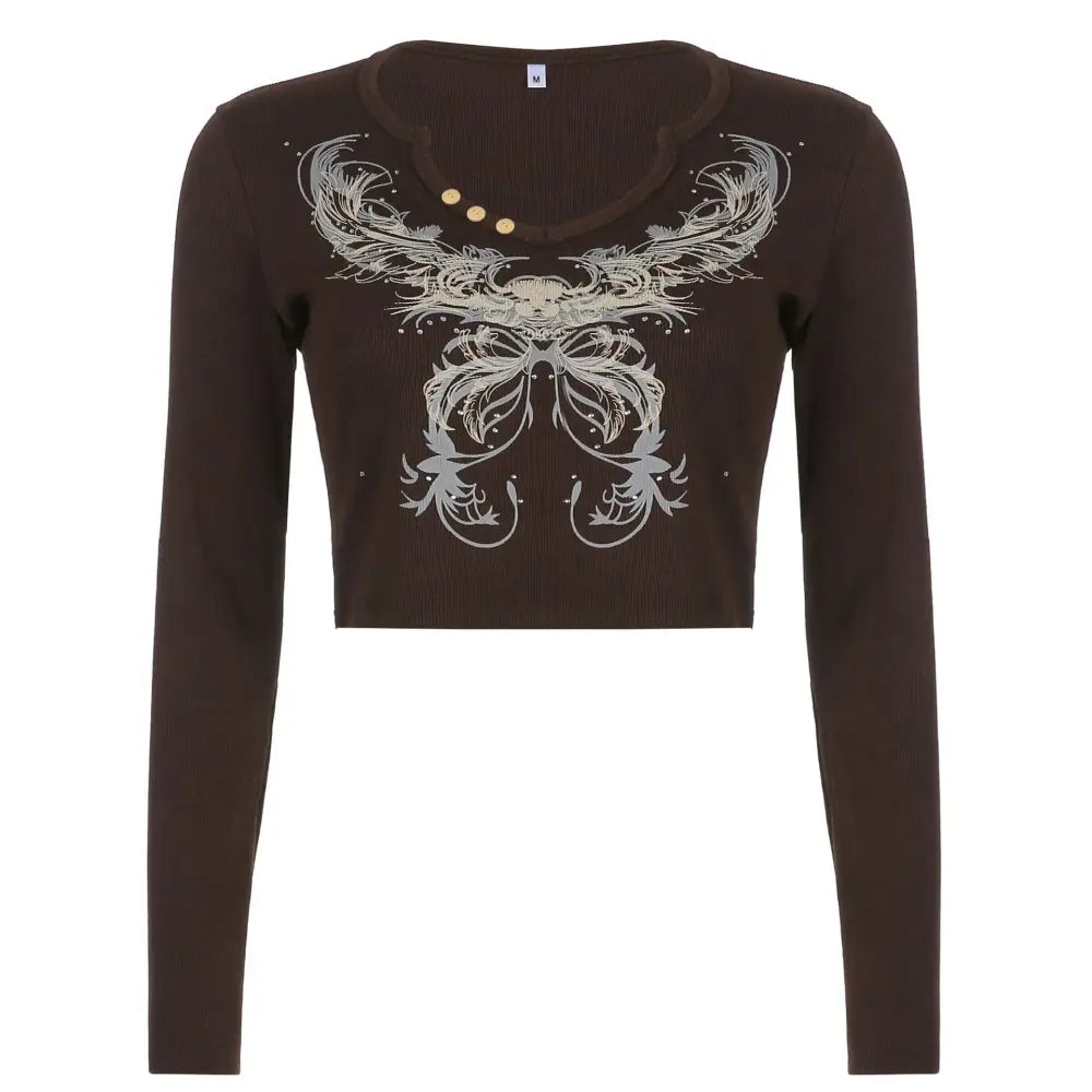 Fitted Tribal Long Sleeve Sweater for Men and Women Brown