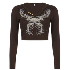Fitted Tribal Long Sleeve Sweater for Men and Women Brown