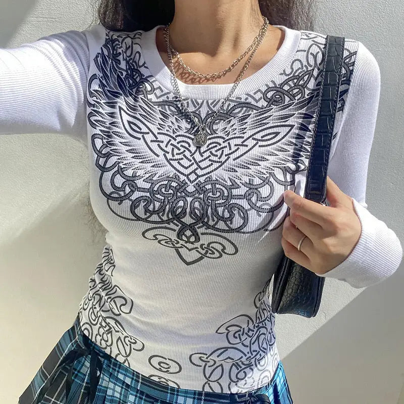 Fitted Tribal Long Sleeve Sweater for Men and Women White