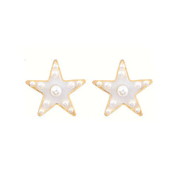 Five Pointed Star Earrings Pearl