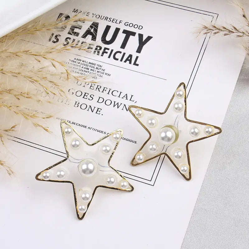 Five Pointed Star Earrings Pearl