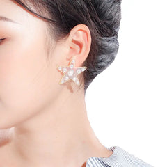 Five Pointed Star Earrings Pearl