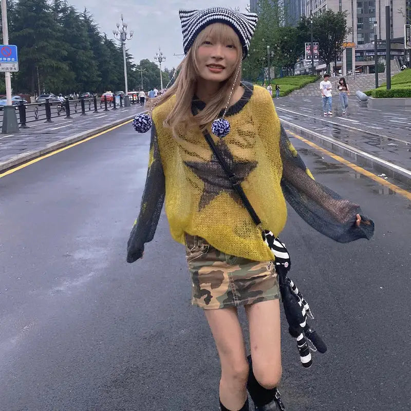 Five-Pointed Star See-Through Sweater for Women